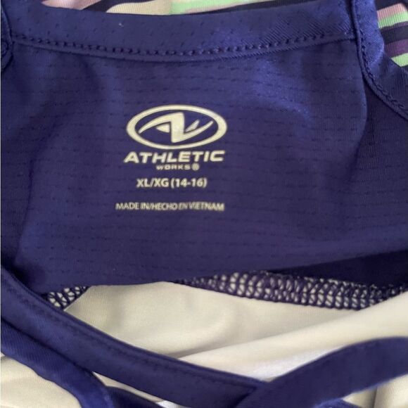 Athletic striped romper sleeveless top/shorts sz XL waist drawstring cross back - Picture 6 of 6